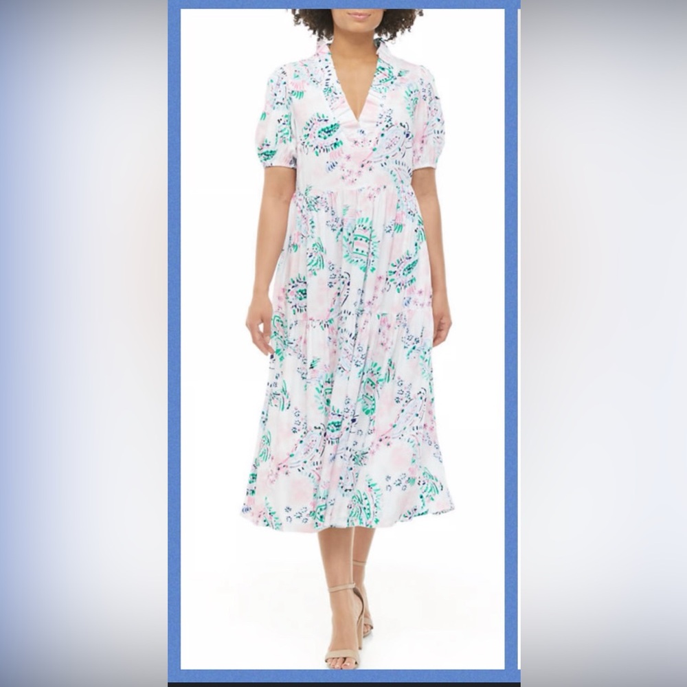 Summery tiered maxi dress with ruffled collar